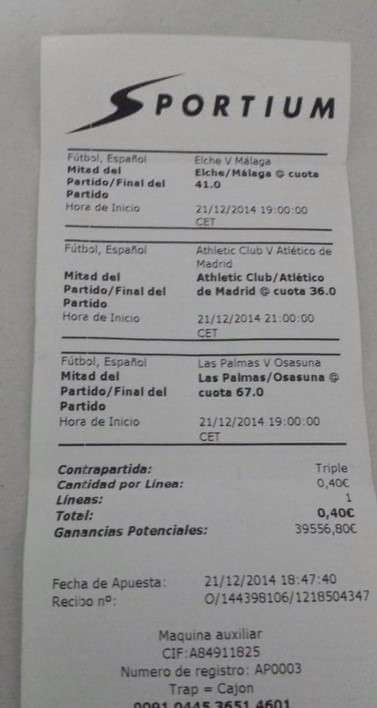 Boleto apuesta física